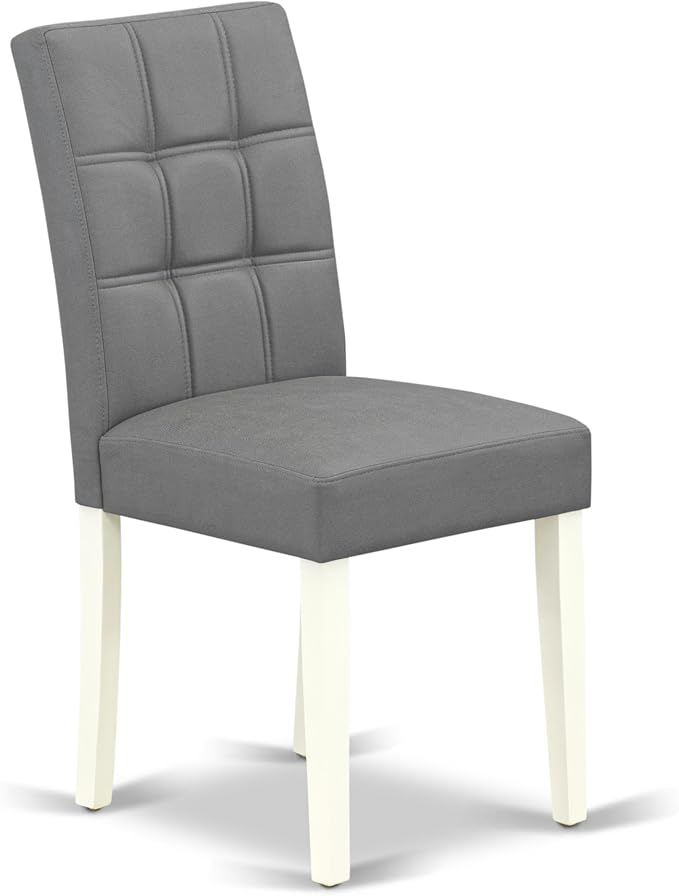 East West Furniture VAAS9-LWH-41 9 Piece Modern Dining Table Set Includes A Dining Table and 8 Platinum Gray Polyester Fabric Parson Dining Chairs with Stylish Back- Linen White Finish