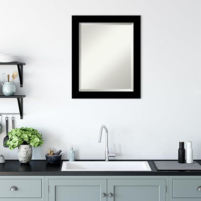 Amanti Art Black Bathroom Mirror for Over Sink, 24x20 Brushed Black Rectangle Vanity Mirror, Small Modern Contemporary Frame, Hangs Horizonally and Vertically, Bathroom Wall Decor, Beveled Edge