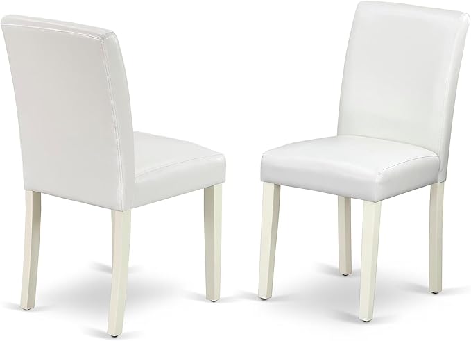 East West Furniture ANAB5-LWH-64 5 Piece Dining Room Table Set Includes a Round Kitchen Table with Pedestal and 4 White Faux Leather Upholstered Parson Chairs, 36x36 Inch, Linen White
