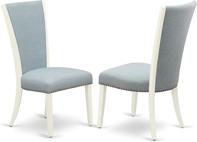 East West Furniture V077VE215-5 5 Piece Dining Set Includes a Rectangle Dining Room Table with V-Legs and 4 Baby Blue Linen Fabric Upholstered Chairs, 40x72 Inch, Multi-Color
