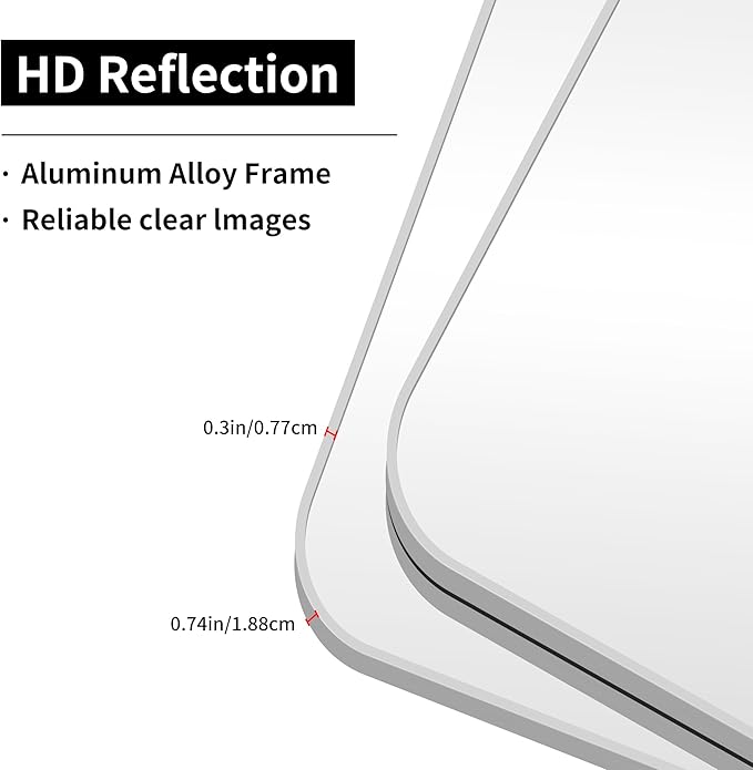 48x36 Inch Silver Bathroom Mirror, Large Rectangular Vanity Mirror, Metal Framed Rectangle Mirrors, Rounded Corner Wall Mounted Mirrors for Living Room Bedroom Entryway Horizontal or Vertical