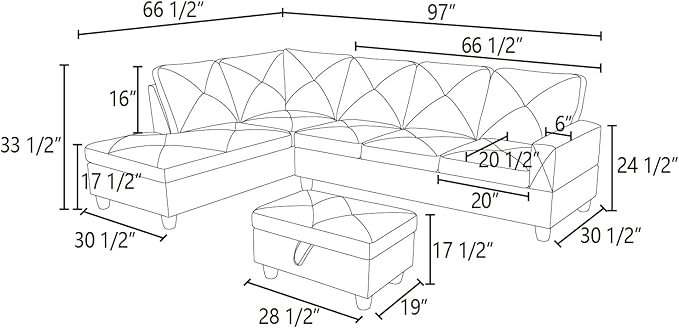 L Shaped Sectional Sofa with Ottoman, Microfiber Right Facing Modern Couches for Living Room, Bedroom, Office,Espresso