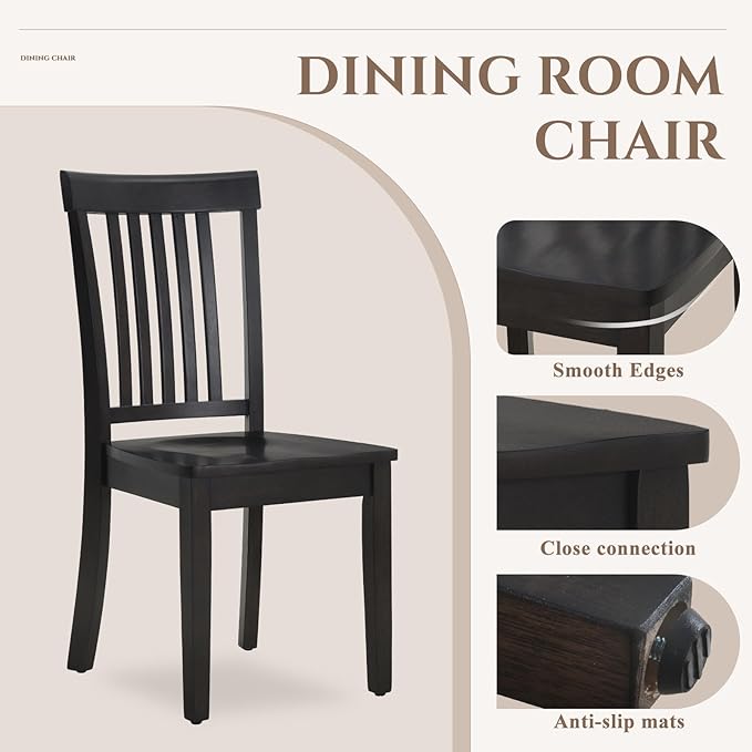 COLAMY Wooden Dining Room Chairs Set of 2, Spindle High Back Windsor Kitchen Side Chair, Farmhouse Dining Chairs for Kitchen, Dining Room, Dark Brown