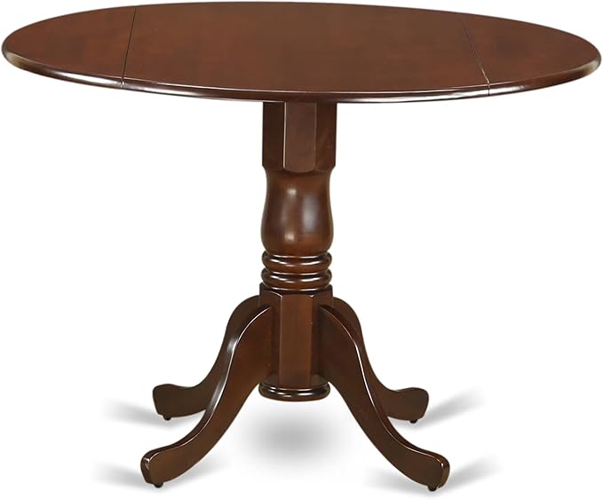 East West Furniture DLIP5-MAH-C 5 Piece Modern Dining Table Set Includes a Round Wooden Table with Dropleaf and 4 Linen Fabric Dining Room Chairs, 42x42 Inch, Mahogany
