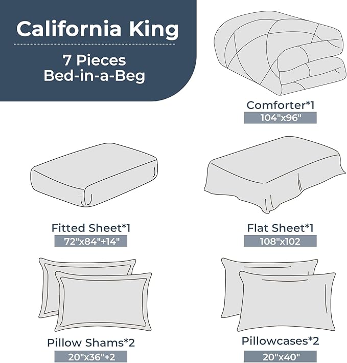 HEVUMYI Red & Black Cali-King Comforter Set - 7-Piece All Season Bed in a Bag Cali-King, Ultra Soft Burgundy Bedding Set with Comforter, Flat Sheet, Fitted Sheet, Pillowcases, Pillow Shams, Burgundy