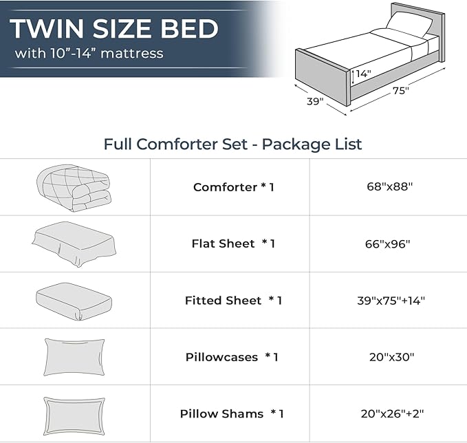 HEVUMYI Teal Blue & Ivory Twin Comforter Set - 5-Piece All Season Bed in a Bag Twin, Ultra Soft Bedding Set with Comforter, Flat Sheet, Fitted Sheet, Pillowcases, Pillow Shams, Teal Blue & Ivory