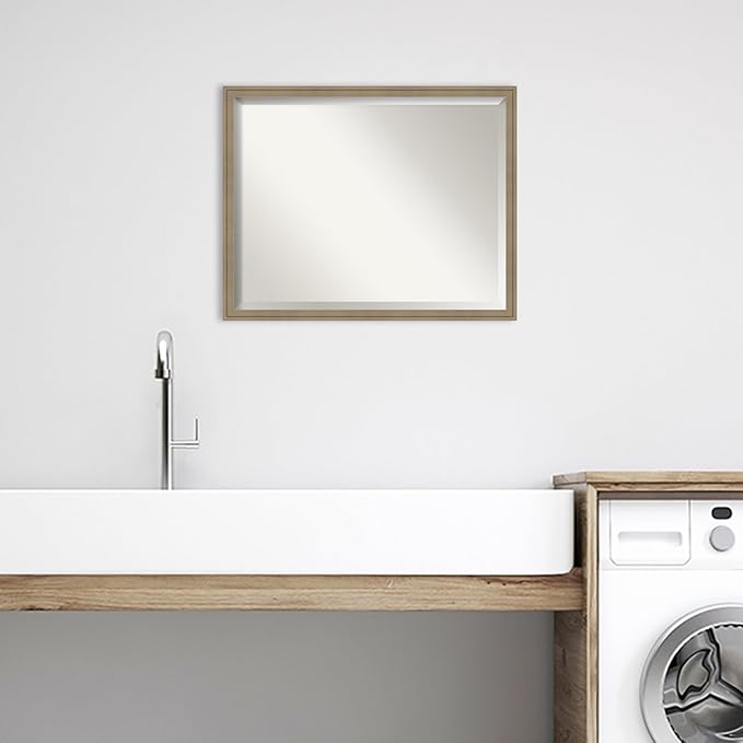 Amanti Art Brown Bathroom Mirror for Over Sink, 24x30 Florence Light Brown Rectangle Vanity Mirror, Large Casual Frame, Hangs Horizonally and Vertically, Bathroom Wall Decor, Beveled Edge from WI, USA