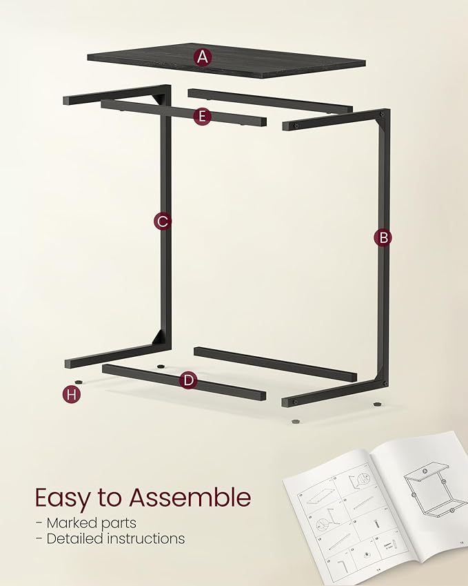VASAGLE C Shape End Table, Small Coffee Table For Couch Or Sofa, Industrial Side Table In Living Room, Bedroom, 13.8 x 21.7 x 26 Inches, Ebony Black ULNT052B56