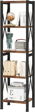 Homeiju 5-Tier Narrow Bookshelf, Ladder Bookshelf, Tall Bookshelf for Bedroom with Open Shelves, Office Bookshelf, Industrial Standing Bookshelf for Bedroom, Living Room and Home Office