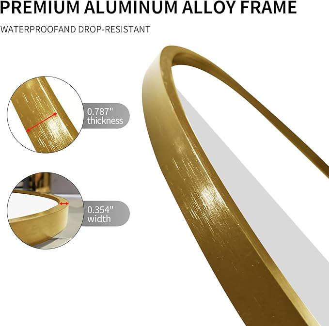 LAIYA 48x30inch Oval Wall Bathroom Mirror with Golden Aluminum Frame,Wall Mounted Oval Vanity Mirrors， Explosion-Proof Glass, Waterproof Design, Easy Installation，Horizontally/Vertically