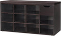 DINZI LVJ Shoe Bench, Entryway Storage Bench with Drawer and 11 Cubbies, Cubby Shoe Rack with Adjustable Shelves, Shoe Organizer Cabinet for Living Room, Bedroom, Mudroom, Closet and Garage, Espresso