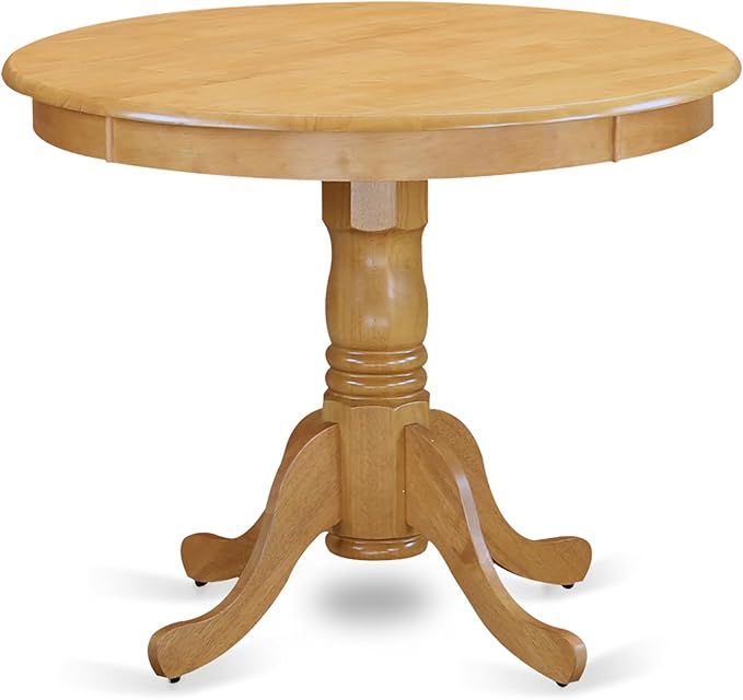 East West Furniture ANVA5-OAK-C 5 Piece Dining Room Furniture Set Includes a Round Dining Table with Pedestal and 4 Linen Fabric Upholstered Chairs, 36x36 Inch, Oak