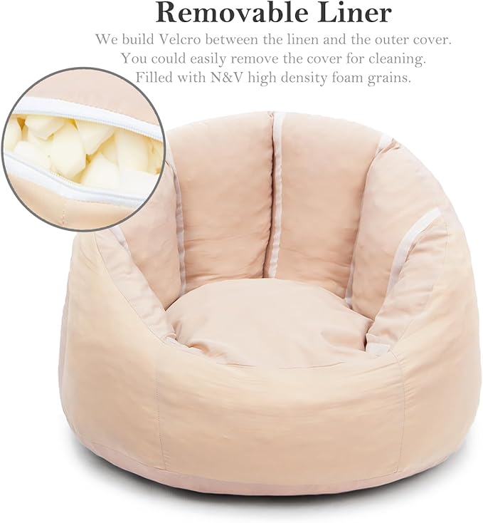 N&V Large Shell Bean Bag Chair, Adult Size Bean Bag Sack, Foam Filling, Includes Removable and Machine Washable Cover, 40in, Soft Faux Fur, Brown