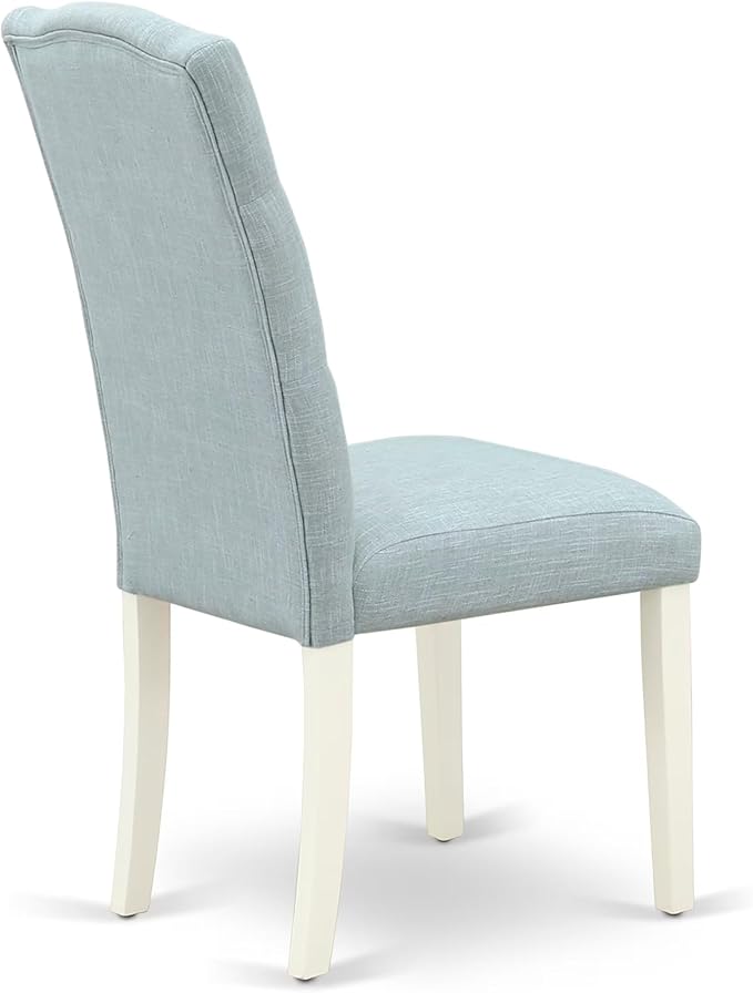 East West Furniture V027CE215-6 6 Piece Dining Room Table Set Contains a Rectangle Kitchen Table with V-Legs and 4 Baby Blue Linen Fabric Parson Chairs with a Bench, 40x72 Inch, Multi-Color