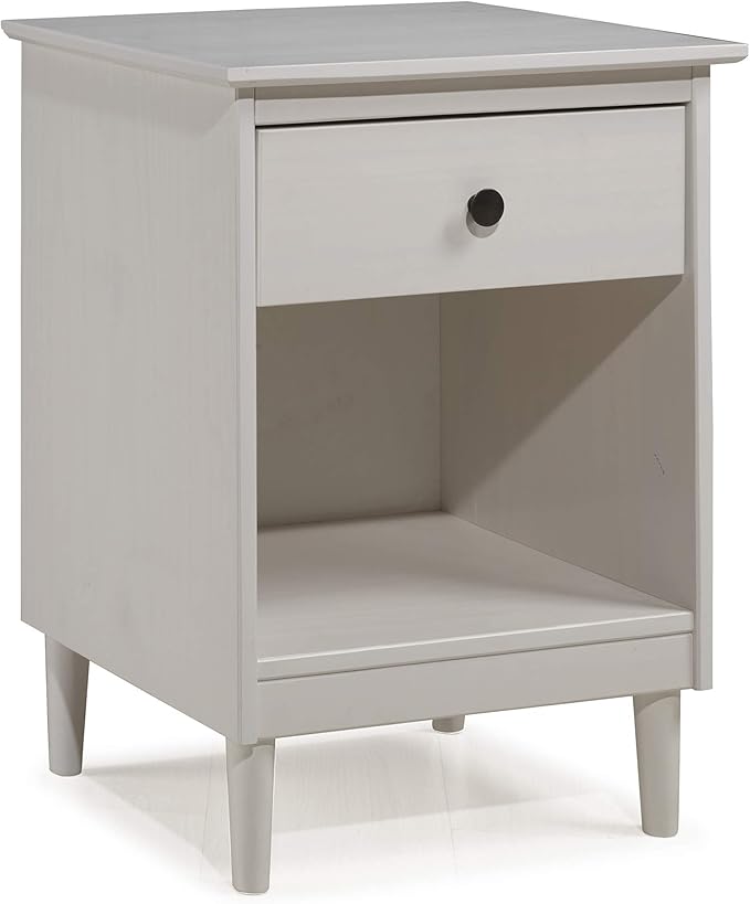 Walker Edison Traditional Wood 1 Drawer Nightstand Side Table Bedroom Storage Drawer and Shelf Bedside End Table, 18 Inch, White