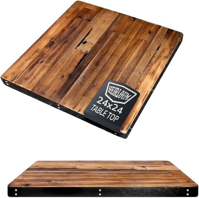 Reclaimed Wood Table Top - Rustic Recycled Wooden Piece Perfect for Signs, Kitchens, Dining and Coffee Table Tops (Reclaimed Wood Table Top with Metal Edge, 24" x 24")
