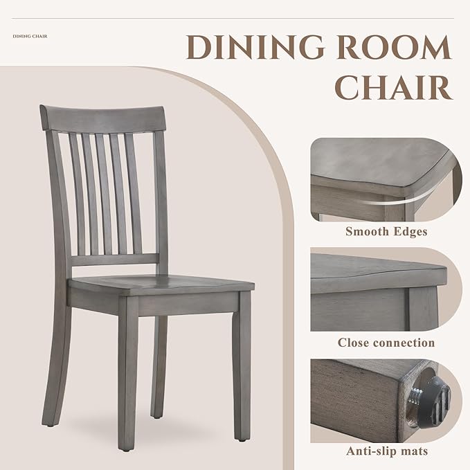 COLAMY Wooden Dining Room Chairs Set of 4, Spindle High Back Windsor Kitchen Side Chair, Farmhouse Dining Chairs for Kitchen, Dining Room, Light Grey