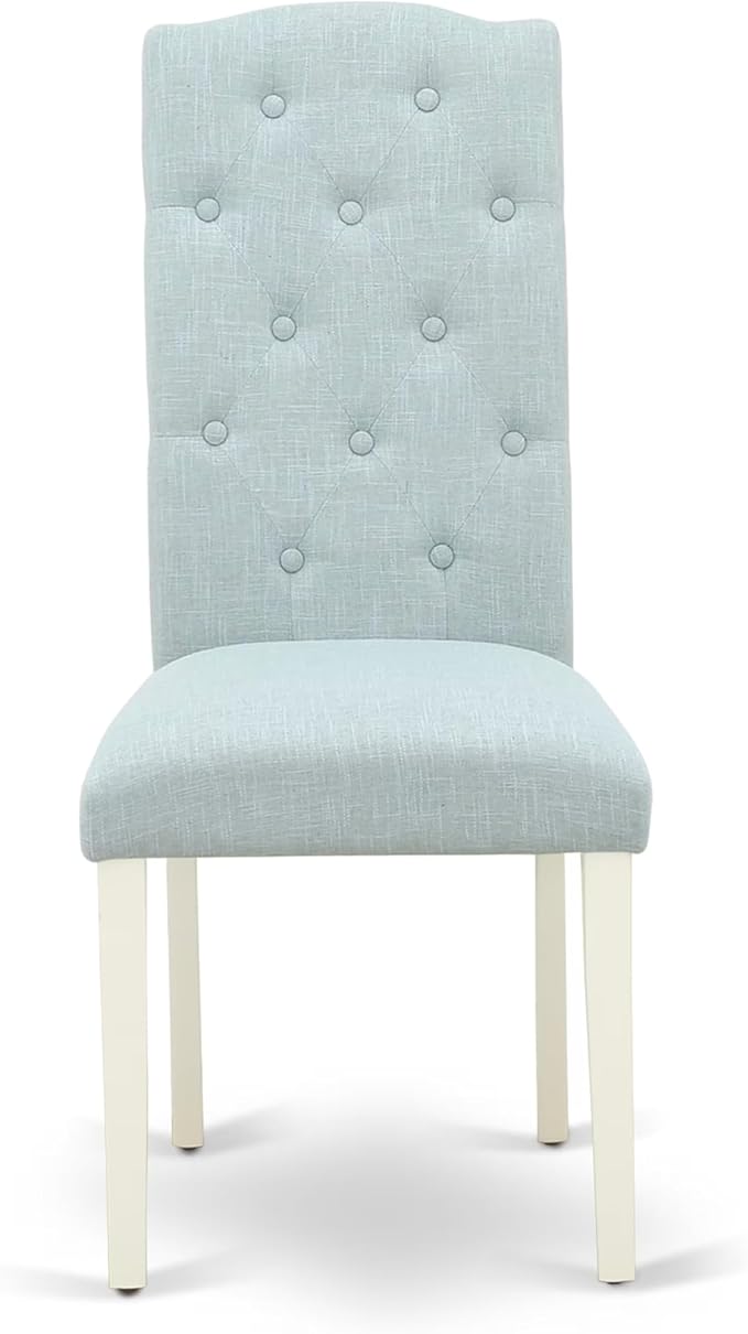 East West Furniture V027CE215-5 5 Piece Dining Room Furniture Set Includes a Rectangle Dining Table with V-Legs and 4 Baby Blue Linen Fabric Upholstered Chairs, 40x72 Inch, Multi-Color