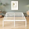 16 Inch White Full Size Bed Frame No Box Spring Need, Metal Platform Full Bed Frames with High Storage, Eassy Assembly 3,500 lbs Heavy Duty Bedframes