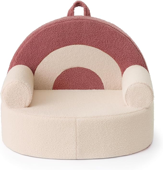 Blissful Diary Toddler Chair Comfy, Foam Kids Chair with Soft Teddy Plush, Toddler Reading Armchair with Cute Arclet Designs- Light Cream