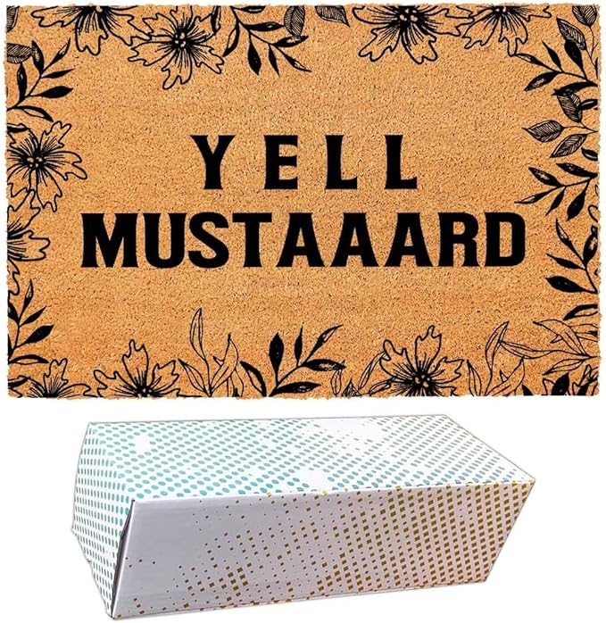 Funny Coir Doormat with Music Lover Yell Mustard - Front Door Mat, Entryway Welcome Mat, 23.7 x 15.7 inch
