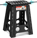 ACSTEP Folding Step Stool 17.5 Inch Heavy Duty Step Stool Foldable for Adults and Kids, Collapsible Stepping Stool with Handle, Non Slip Folding Stools for Kitchen Hold Up to 400lbs (Black 1PC)