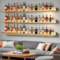 78.7in Wall-Mounted Metal Wine Rack with LED Lights 3-Tier Floating Bar Shelves with Wine Glass Rack Large Wine Bottle Display Rack Hanging Shelf, for Home Bar Decorative (Gold, 200cm/78.7in)