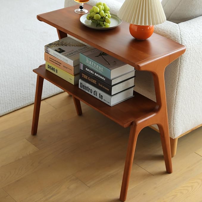 COZYMATIC Fadzai Solid Wood Console Table, Couch Table, Accent Sofa Table with Storage Shelf for Entryway, Hallway, Living Room, Bedroom, Office (Cherry)