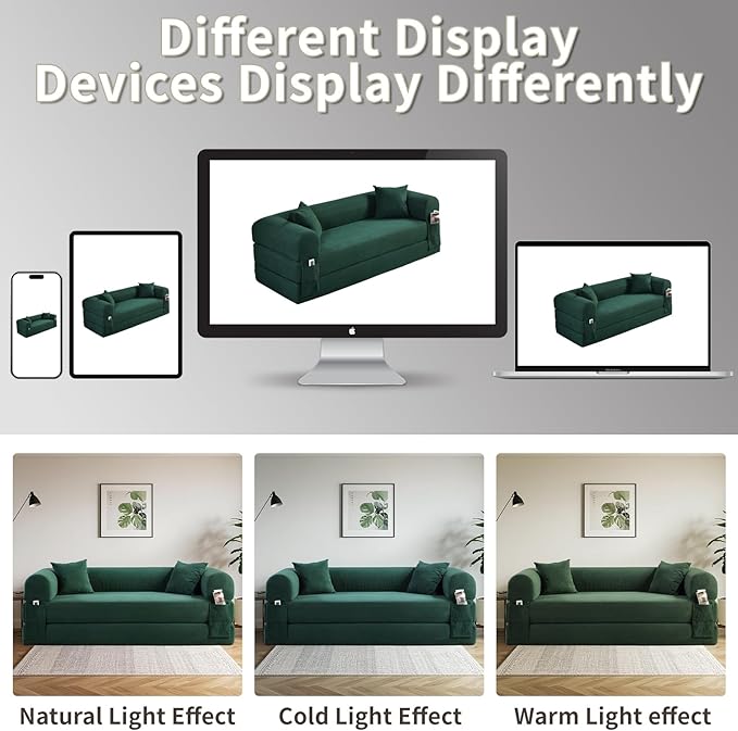 80" Convertible Sofa Bed, 3-in-1 Corduroy Folding Pull Out Couch with Pillows, No Assembly Modern Boneless Couch Compression Sofa in Box, Floor Sofa with Side Storage Pocket for Living Room,Light grey
