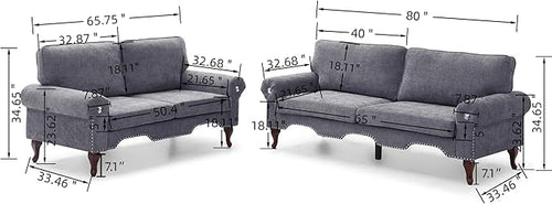 2 Piece Sectional Sofa Set, 2+3 Seat Convertible Couch with Movable Pillows, Upholstered Couches for Living Room, Grey