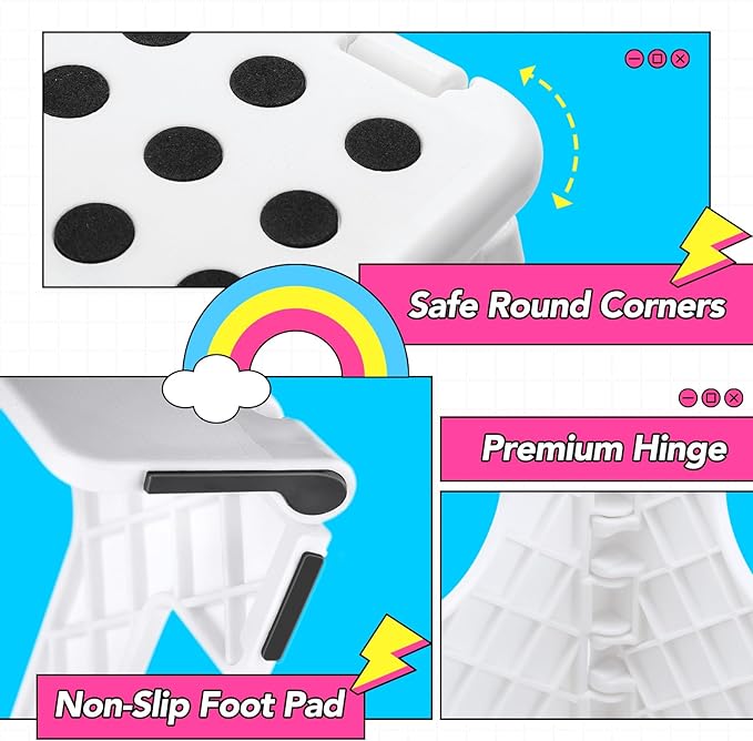 Delxo Folding Step Stool,11 Inch Non-Slip Foldable Step Stools,Portable Foldable Step Stool Lightweight Small Folding Stool with Handle for Kitchen Bathroom in White,1 Pack