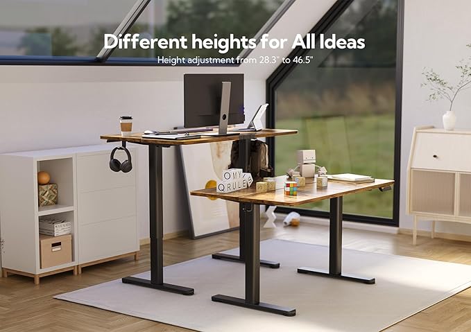 Claiks Electric Standing Desk, Adjustable Height Stand up Desk, 24x48 Inches Sit Stand Home Office Desk with Splice Board, Black Frame/Rustic Brown Top