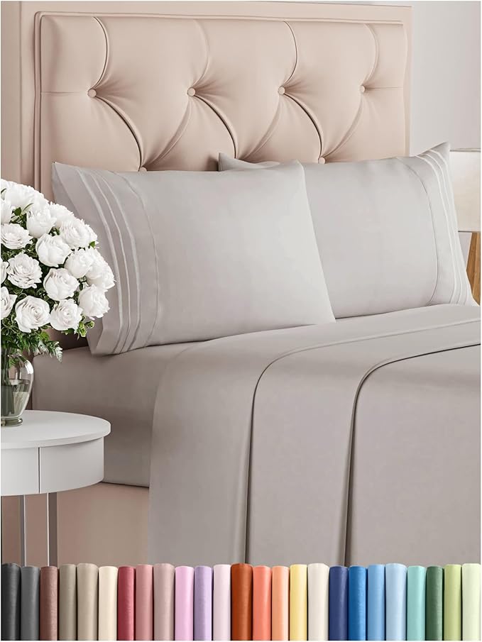 Cal King Size 4 Piece Sheet Set - Comfy Breathable & Cooling Bed Sheets Set - Hotel Luxury Bedding for Women, Men, Kids, Teens, Boys & Girls - Deep Pockets, Soft, Wrinkle Free - Oeko-Tex - Light Grey