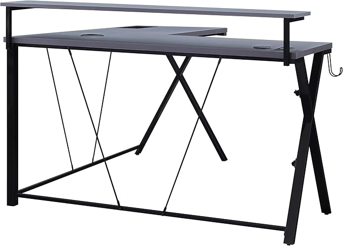 OSP Home Furnishings Checkpoint Battlestation L Shaped Gaming Desk with RGB LED Lights, Black