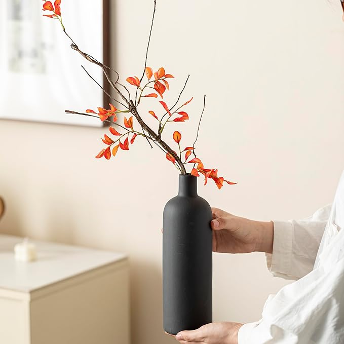 Modern Ceramic Vase Set, Neutral Colors, Decorative Vases for Home Shelf Decor, 4 Piece Collection (Black Mix Set 4)