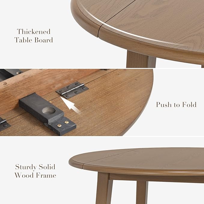 COLAMY 5-Piece Extendable Dining Table Set for 4, 36" Kitchen Round Wood Table with 4 Wooden Dining Room Chairs,Light Brown/Dark Brown