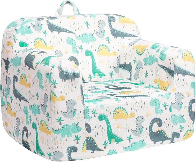 ALIMORDEN Kids Ultra-Soft Snuggle Foam Filled Chair, Single Cuddly Sofa for Boys and Girls, Dinosaur