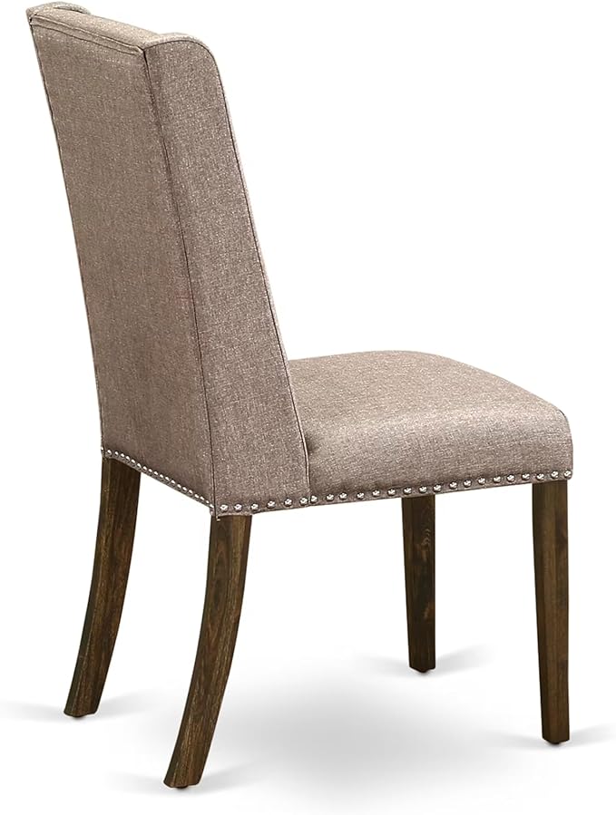 East West Furniture V797FL716-9 9 Piece Dining Room Table Set Includes a Rectangle Dining Table with V-Legs and 8 Dark Khaki Linen Fabric Upholstered Chairs, 40x72 Inch, Multi-Color