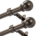 Curtain Rods for Windows 16 to 92 Inches, Curtain Rod Max Adjustable Length of 104 IN, 1" Diameter Drapery Rods Round Finials, Brown, Pack of 2