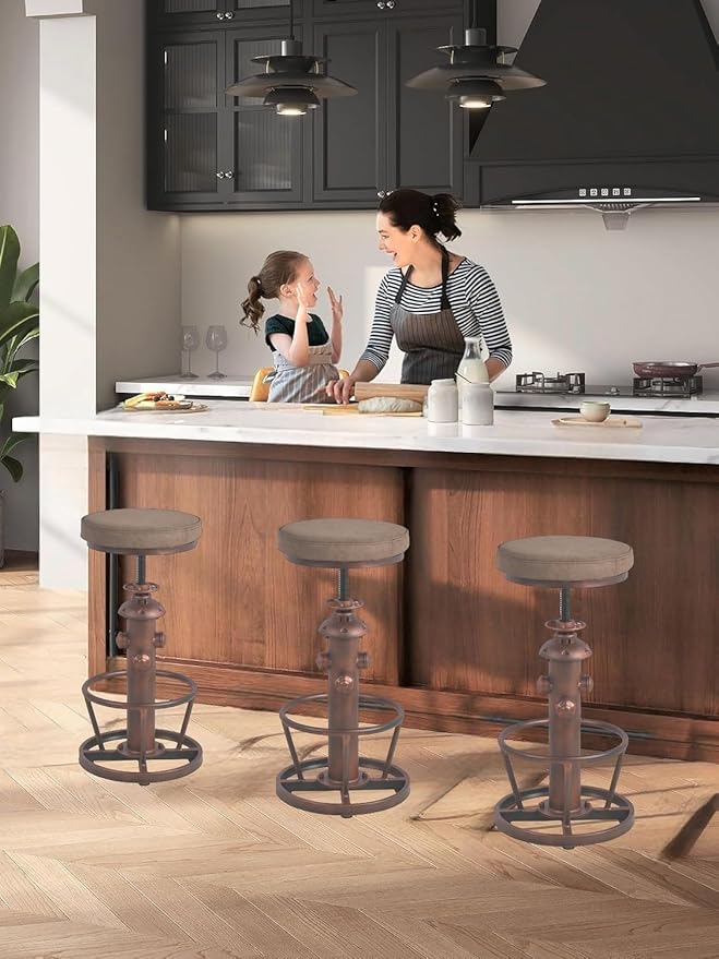 Vintage Swivel Bar Stools-Industrial Counter Height Chairs-Kitchen Dining Office-Soft Pu Top Adjustable 25-31inch