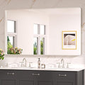Keonjinn Brushed Nickel Mirror 60 x 36 Inch Large Silver Bathroom Mirror for Over Sink, Rounded Rectangle Farmhouse Vanity Mirror with Metal Frame, HD Tempered Glass Wall Mirror(Horizontal/Vertical)