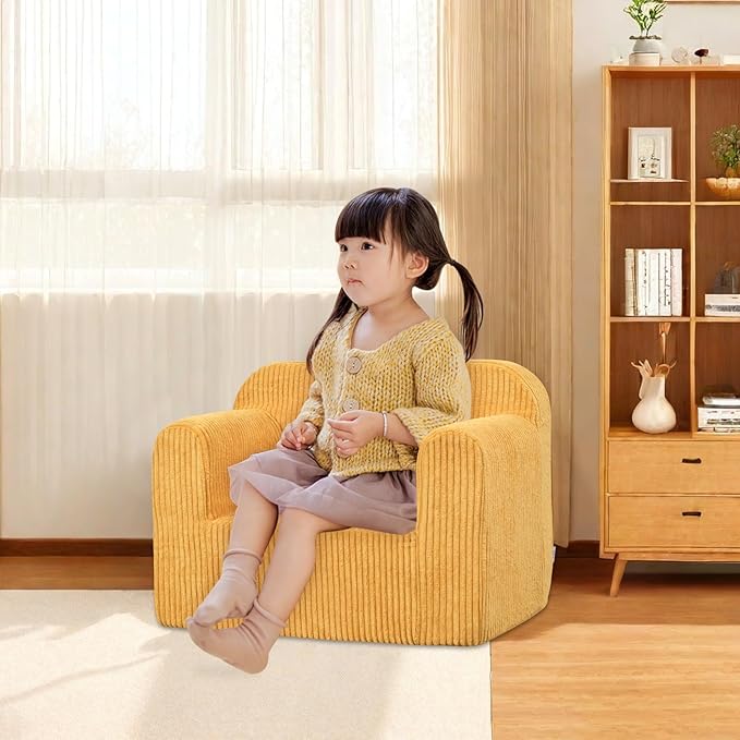 Getifun Kids Sofa, 2-in-1 Comfy Toddler Couch,Soft Sherpa Fold Out Toddler Chair for Boys and Girls (Yellow)
