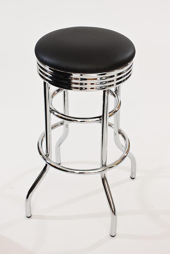 TRINITY Heavy Duty 30-Inch Backless Swivel Bar Stool for Kitchen, Garage, or Workshop, Chrome Finish with Faux Leather Seat, 2 Pack, Black