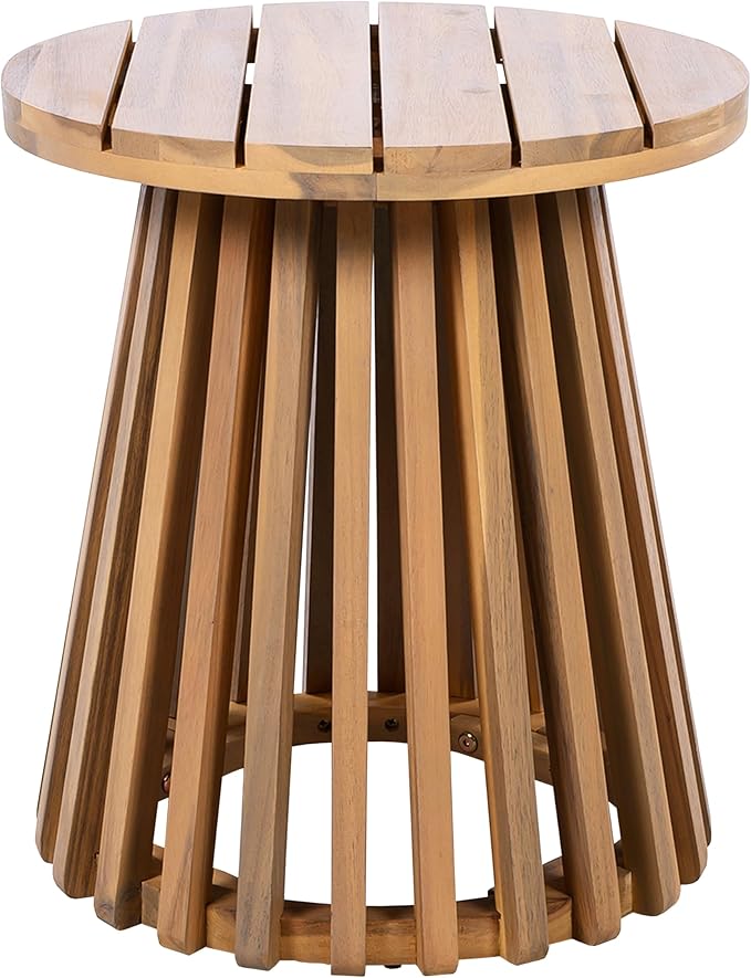 Christopher Knight Home Taki Acacia Wood Patio Coffee Table, Round Table with Unique Wooden Base for Backyard, Stylish Indoor/Outdoor Table, Easy Assembly, Space Saving Outdoor Furniture, Light Teak