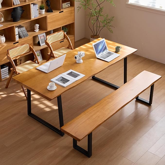 Solid Wood Administrative Computer Desk - Rustic Style Large Office Desk, Modern Minimalist Workstation for Home, Ideal for Learning, Writing, and Professional Use (Dark Yellow, 70.87in)