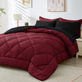 HEVUMYI Red & Black Twin-XL Comforter Set - 5-Piece All Season Bed in a Bag Twin-XL, Ultra Soft Bedding Set with Burgundy Comforter, Flat Sheet, Fitted Sheet, Pillowcases, Pillow Shams