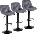 Bar Stools Set of 3, Swivel Counter Height Barstools with Back, Adjustable PU Leather Bar Chairs, Modern Armless Kitchen Island Stool, Dark Grey