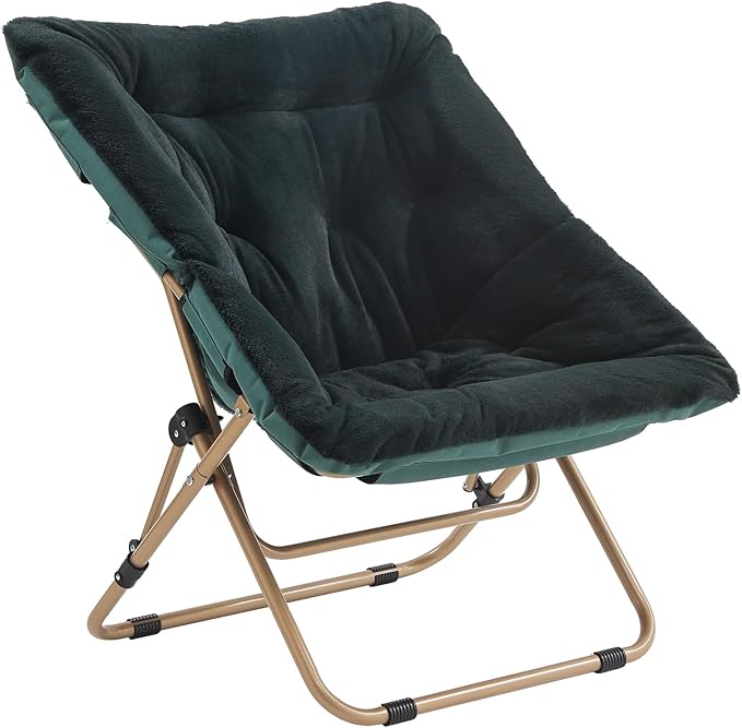 Tiita Comfy Saucer Chair, Soft Faux Fur Oversized Folding Accent Chair, Lounge Lazy Chair for Kids Teens Adults, Metal Frame Moon Chair for Bedroom, Living Room, Dorm Rooms