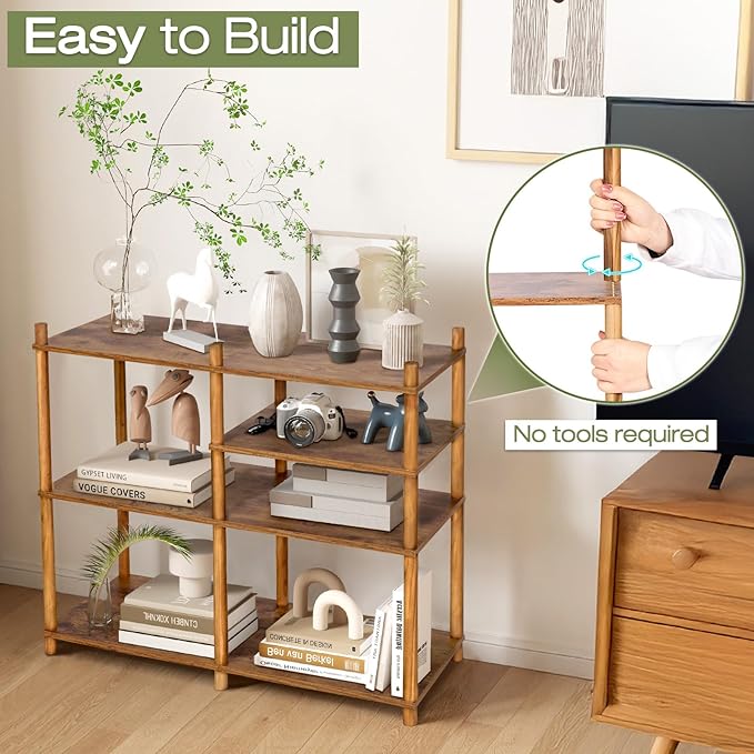 YGYQZ Wooden 3 Tier Storage Shelf, 5 Cube Short Small Book Shelf Simple and Natural Style Display Cubby Vertical Organizer Wood Open Storage Organizer for Small Space