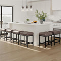 MALOL Set of 6 Saddle Bar Stools Counter Height 24.4”, Backless Barstools for Kitchen Island, Modern PU Leather Cushioned Seat, Bar Chairs for Kitchen Counter, Breakfast Bar Stools for Home,Brown